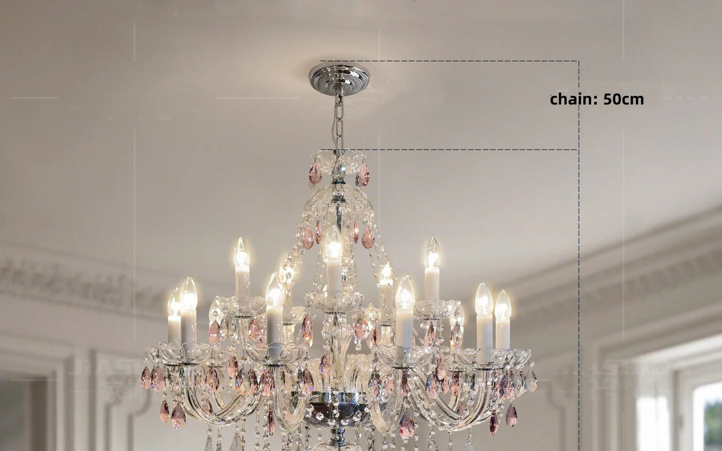 French Romantic Crysatl Candle Chandelier Luxury Glass Pink E14 Pendant Lights Living Room Art Decor Led Lamparas Bedroom Lamp