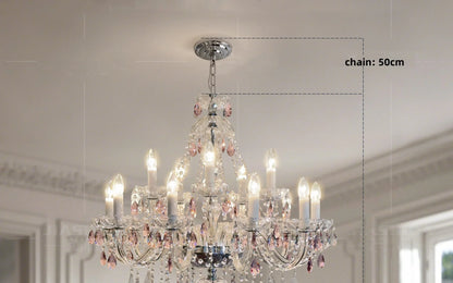 French Romantic Crysatl Candle Chandelier Luxury Glass Pink E14 Pendant Lights Living Room Art Decor Led Lamparas Bedroom Lamp