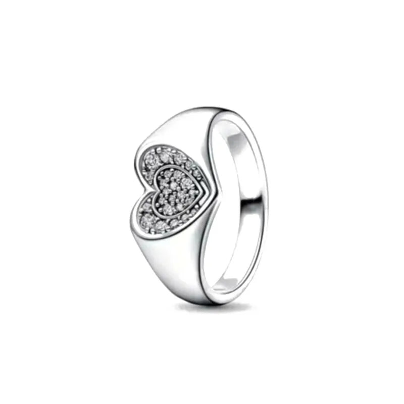 European New 925 Silver Heart-Shaped,Floral,Square Ring Suitable for Exquisite High-Quality Jewelry for Women at Wedding Parties