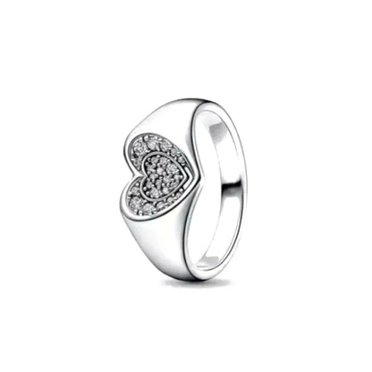 European New 925 Silver Heart-Shaped,Floral,Square Ring Suitable for Exquisite High-Quality Jewelry for Women at Wedding Parties