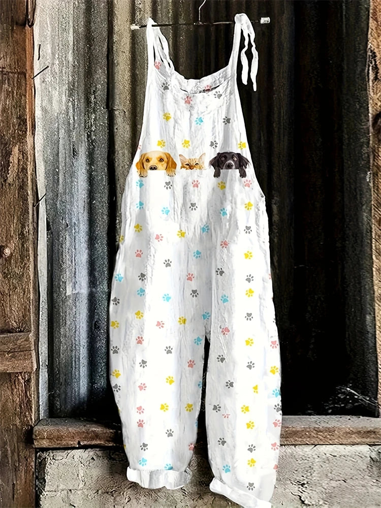 New Summer Women's Jumpsuit Cartoon Dog Print Fashion Cute Casual Jumpsuit Women's Parent-Child Outdoor Travel Lace-Up Jumpsuit