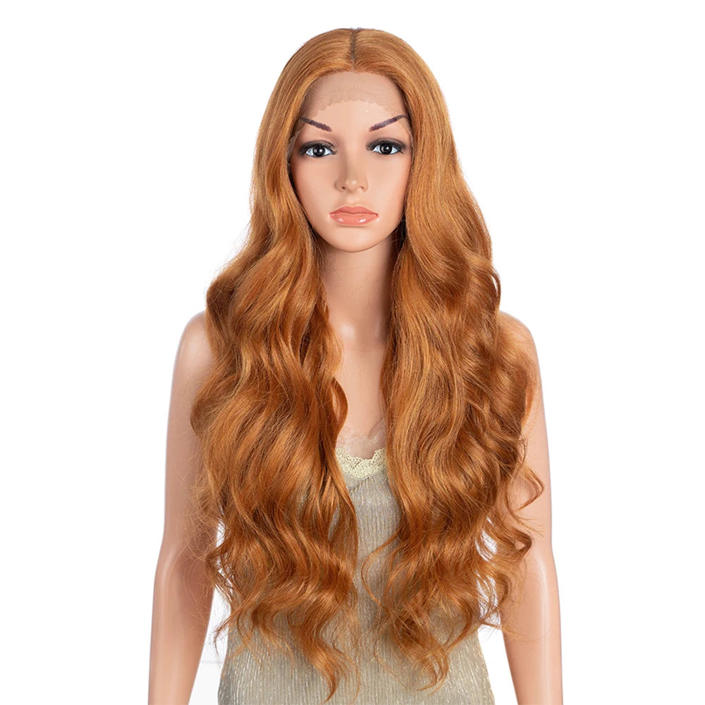 Synthetic Lace Frontal Wig For Women Cosplay Highlight Wig Body Wave Lace Wig Orange Ombre Blonde Brown Wigs Heat Resistant Wig