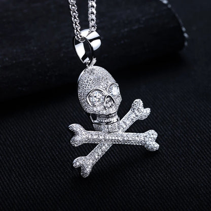 MossanRappr 3.35cttw Moissanite Skull Pendant Iced out Hip Hop Necklace 925 Sterling Silver D Color Fashion Jewelry Gift for Men