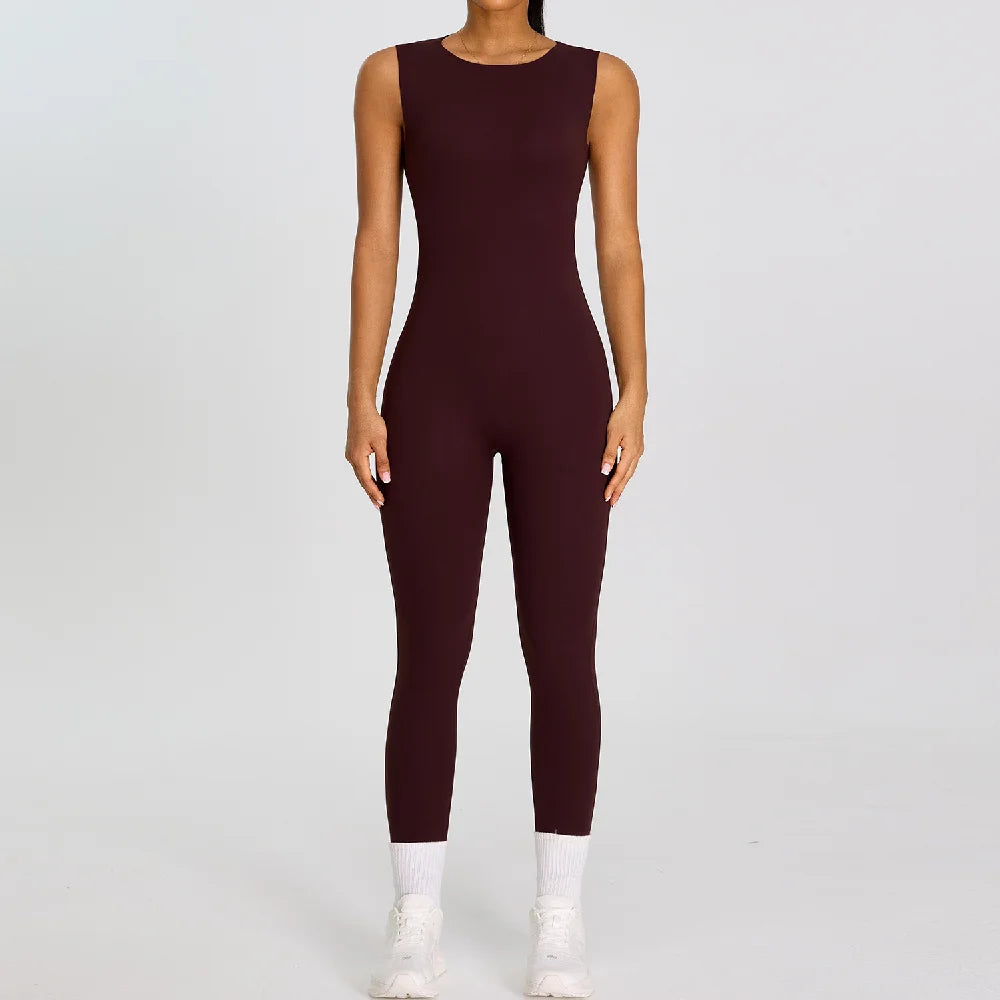 Summer Women Sleeveless Back Hollow Jumpsuit Fitness Sport Bodysuit Yoga Clothing Female Breathable Gym Overalls Workout Clothes