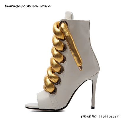 Bold Shoelace Stiletto Ankle Boots Round Open Toe Thin Heels Casual Shoes Women's Spring Autumn Fashion Street Style Booties