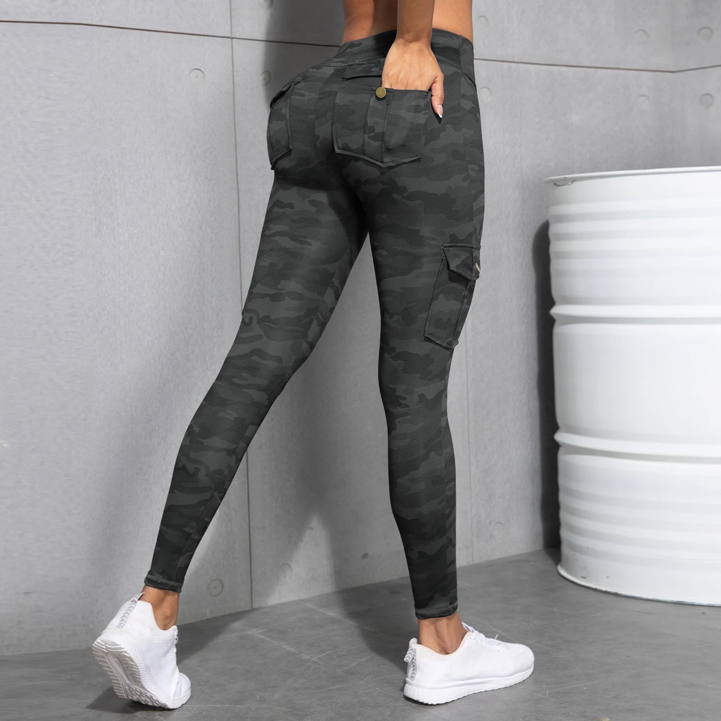 Camouflage Printed Women's Leggings With Pocket Sports Cargo Pants High Waist Slim Fit Tight Pants