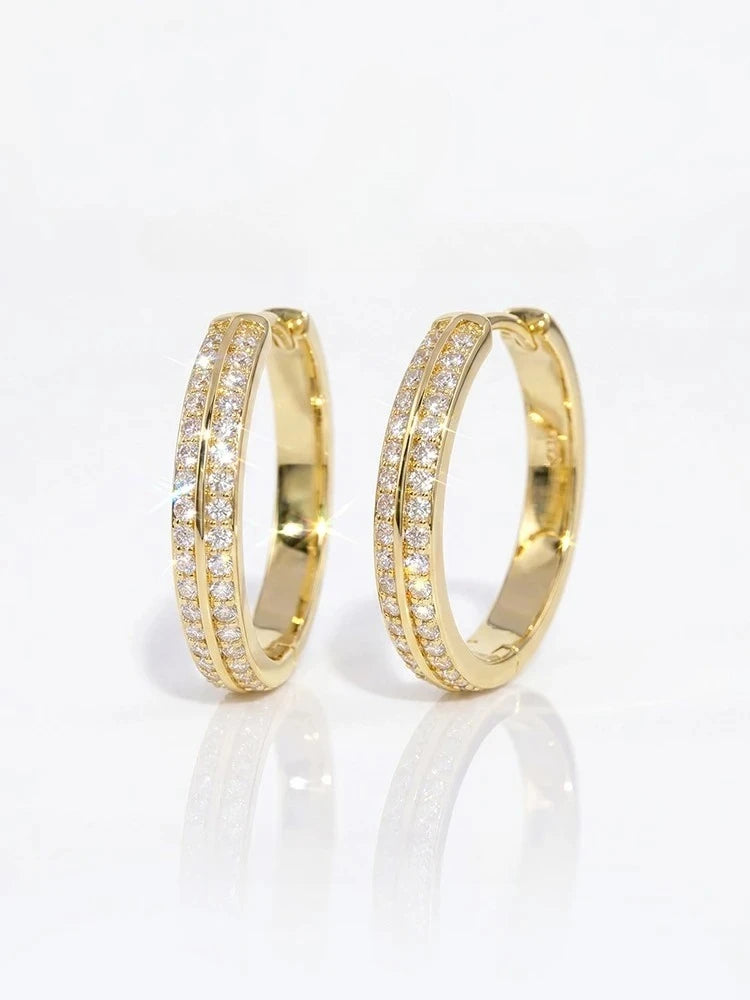 Sparkling Real Double Moissan Diamond Round Hoop Earrings Suitable for Women's Daily Wear 925 Silver High Quality Fine Jewelry