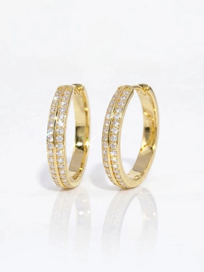 Sparkling Real Double Moissan Diamond Round Hoop Earrings Suitable for Women's Daily Wear 925 Silver High Quality Fine Jewelry