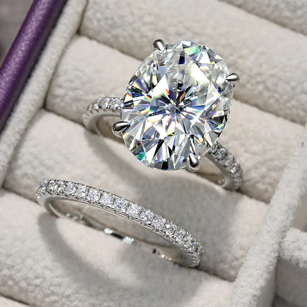 COSYA 10CT 13*15mm Oval Cut Moissanite Ring Set 100% 925 Silver D Color VVS Lab Diamond Wedding Band Luxury Fine Jewelry Gift