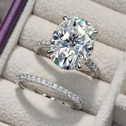 COSYA 10CT 13*15mm Oval Cut Moissanite Ring Set 100% 925 Silver D Color VVS Lab Diamond Wedding Band Luxury Fine Jewelry Gift