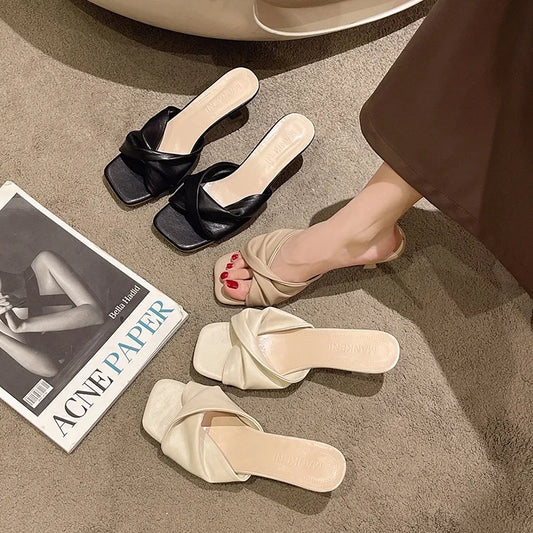 Sexy Pointed Toe Mule High Heels Women Slipper Fashion Mixed Color Slip On Slides Summer Party Stripper Sandal Shoes