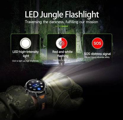 New 1400mAh Big Battery Smart Watch Men Outdoor GPS Flashlight IP68 Waterproof Bluetooth Call AMOLED Military Sports Smartwatch