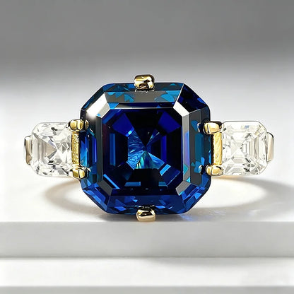 Luxury 18K white Solid Platinum PT950 certifid royal sapphire Ascher 12*12 zircon set high jewelry