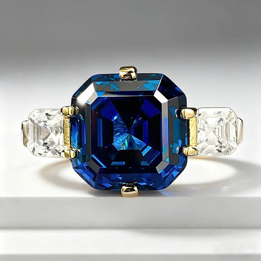 Luxury 18K white Solid Platinum PT950 certifid royal sapphire Ascher 12*12 zircon set high jewelry