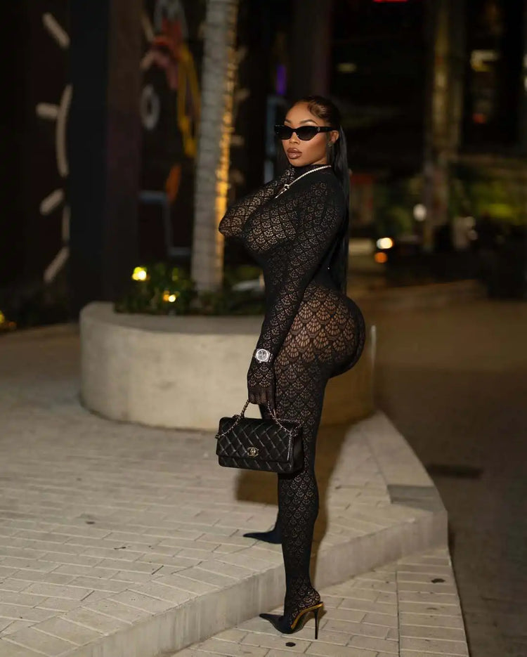Women Long Jumpsuit Black Sexy bodysuit Night Club see through stockings tightfitting party suit seductive style Fast Shipping