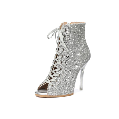 Women Sexy Platform Latin Dance Shoes Lace-up High Heels Dance Shoes Soft-soled Short Boots Jazz Dance Booties for Women 11.5cm