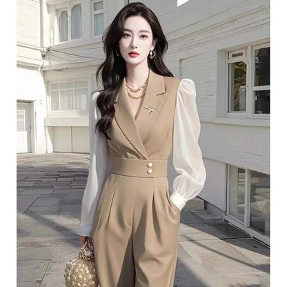 Ladies Solid Jumpsuit Women's Summer Rompers New Short-Sleeved Waist Was Thin Wide-Leg Pant Jumpsuit Green Drape Sweet