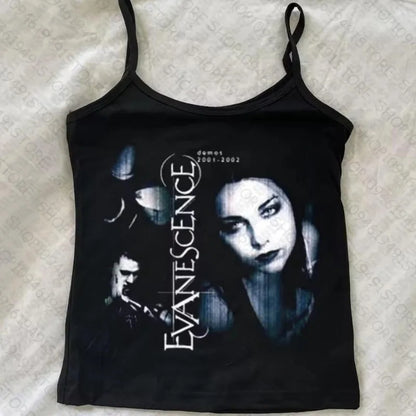 90s Aesthetic Emo Punk Graphic Print T-shirt Baby Tank Tops Y2K Streetwear Gothic Harajuku Letter Crop Top Harajuku Kawaii Vest