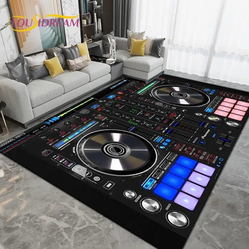 DJ Music Screen Area Rug, Creative Non-Slip Living Room Carpet, Modern Runner Floor Mat for Bedroom & Studio Decor, 1PC