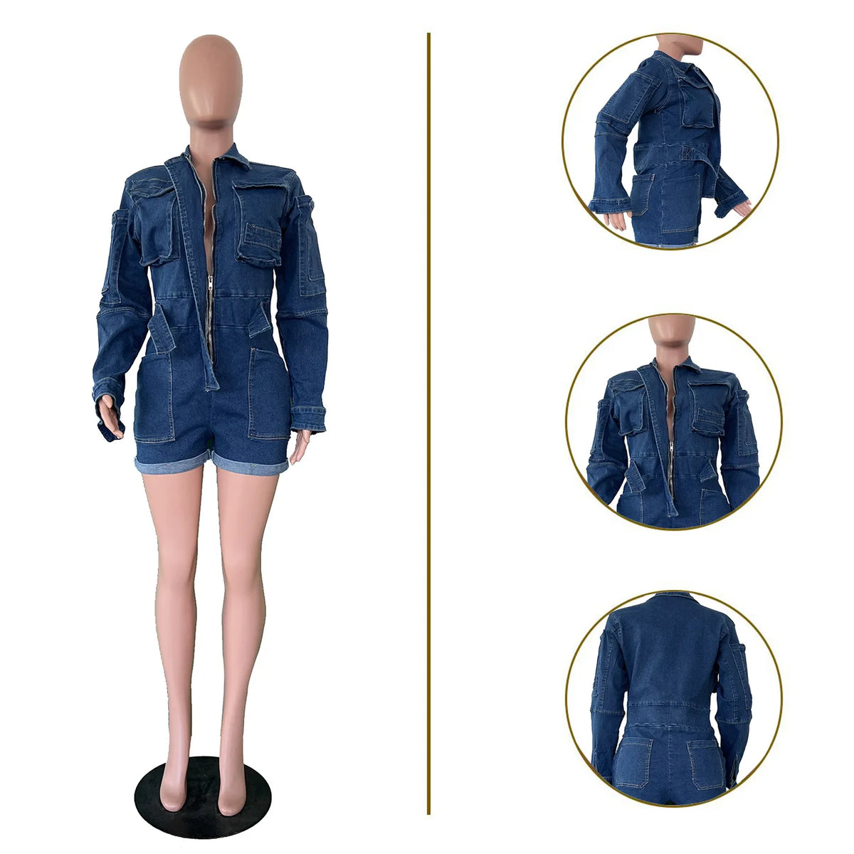 FAGADOER Retro Fashion Bodycon Denim Rompers Women Wash Cargo Pocket Patchwork Jumpsuits Female Streetwear Overalls 2025 New