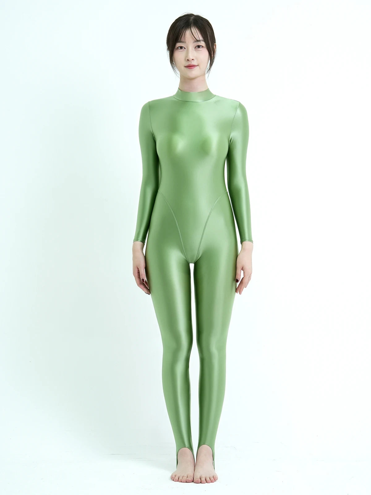 MJINM Spandex Catsuit Women Full Body Shiny Glossy Bodysuits Tight-Fitting Yoga Sport Tights Catsuit Jumpsuits Zentai