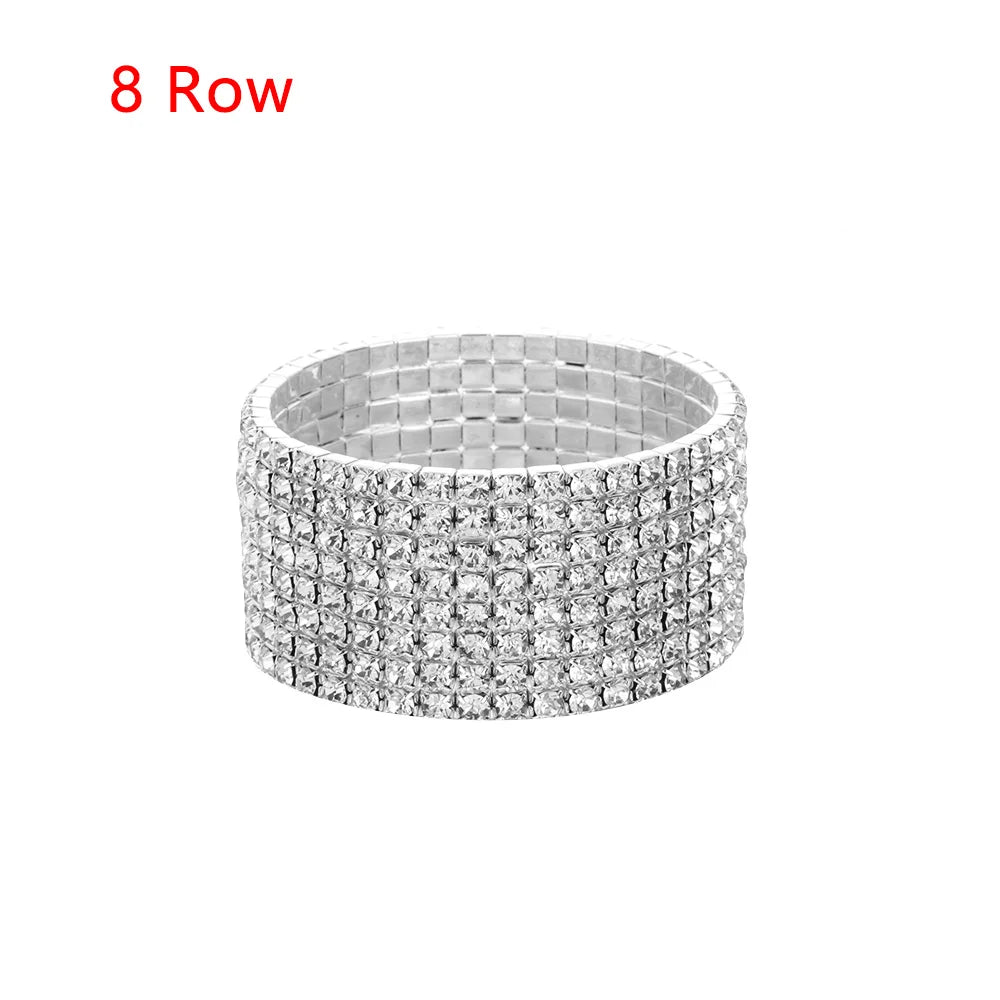 1-10 Rows Fashion Jewelry Bridal Wristband Crystal Rhinestone Elastic Bangle Stretch Bracelet Wedding Bridal Jewelry