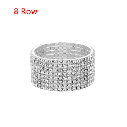1-10 Rows Fashion Jewelry Bridal Wristband Crystal Rhinestone Elastic Bangle Stretch Bracelet Wedding Bridal Jewelry
