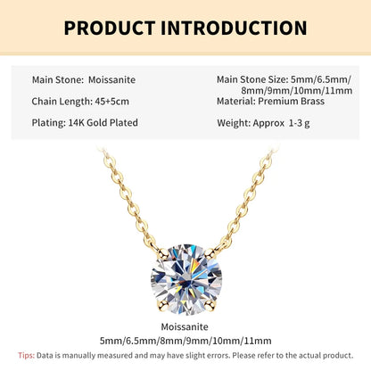 Rrjzz 0.5-5CT Moissanite Pendant Necklace for Women Solitaire D Color Round Cut Lab Imitation Diamond GRA Certified Necklaces