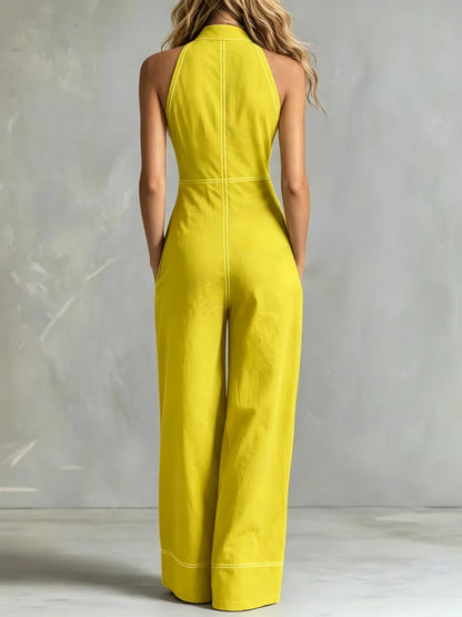 2026 New Women Stand Collar Sleeveless Jumpsuit Loose Casual Office Daily Wear Rompers