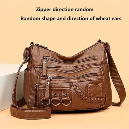 Vintage PU Crossbody Bag, Retro Multi Layer Shoulder Bag, Women's Fashion Handbag & Purse, Female Work Travel Messenger Bag