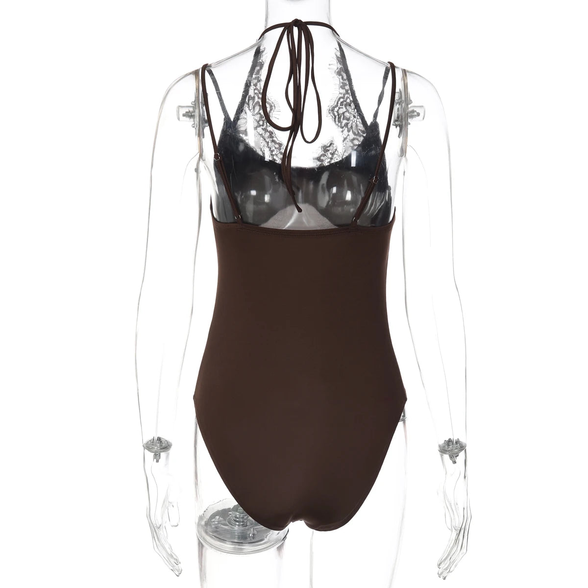 Dulzura Women'S Sexy Backless Lace Spaghetti Strap Bodysuit Solid Casual Slim Fit Jumpsuit Party Club Street Style Summer Outfit