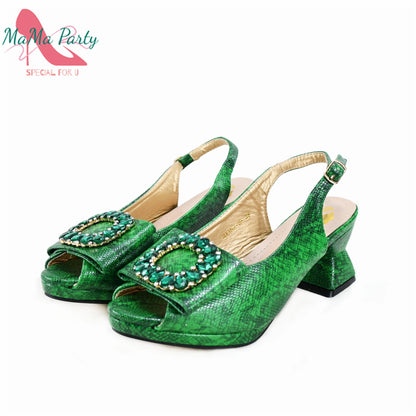 2025 Autumn New Design Specials Italian Women Shoes and Bag Set Pink Color Comfortable Mid Heels With Rhinestone