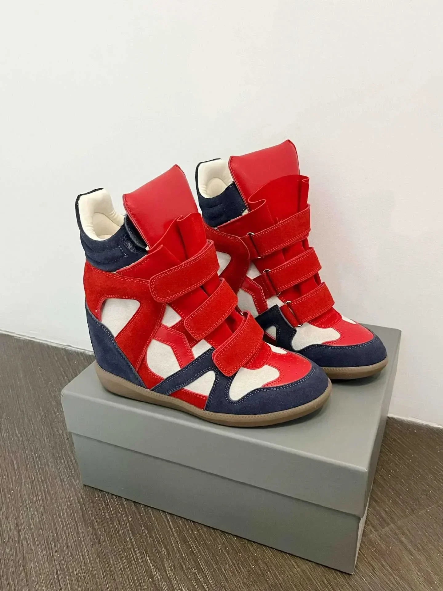 Women's Ankle Boots 2026 New Genuine Leather 8CM Hidden Heel Women Platform Sneakers Fashionable Splice Color Design Women Shoes
