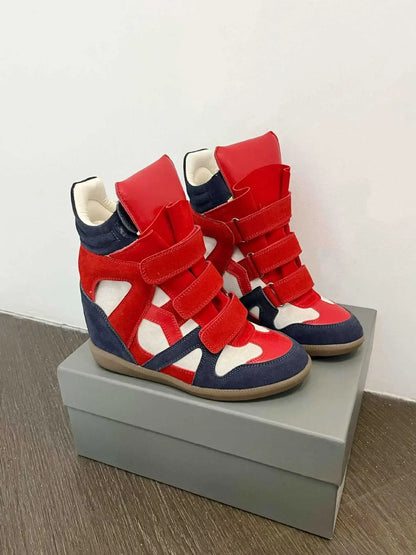 Women's Ankle Boots 2026 New Genuine Leather 8CM Hidden Heel Women Platform Sneakers Fashionable Splice Color Design Women Shoes