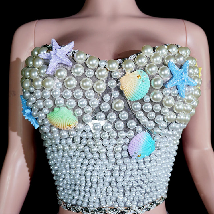 Woman Performance Suit Sexy Pink Backless Strapless Rhinestones Dress Event Costume Dancewear Top And Skirt Birthday Drag Club