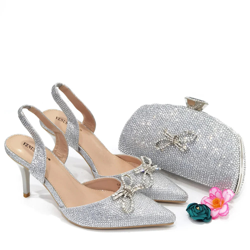 2024 Fashionable Party Shoes and Bags Nigerian Women’s Party Suit Medium Heel Pointed Toe Women’s Shoes and Same Color Bags