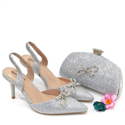 2024 Fashionable Party Shoes and Bags Nigerian Women’s Party Suit Medium Heel Pointed Toe Women’s Shoes and Same Color Bags