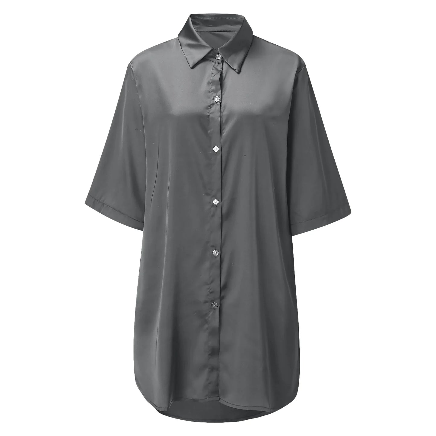 Women's Solid Color Silky Soft Pajamas Sexy Long Sleeve Nightshirt Smooth & Skin-Friendly Comfortable Home Sleepwear for Ladies