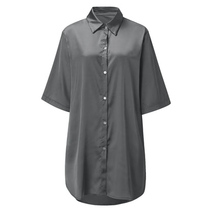 Women's Solid Color Silky Soft Pajamas Sexy Long Sleeve Nightshirt Smooth & Skin-Friendly Comfortable Home Sleepwear for Ladies