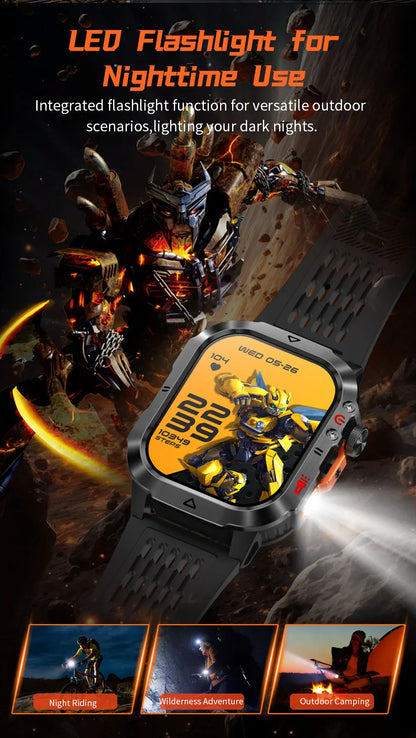 New Custom Co branded Men Transformers Smart Watch Outdoor 100mAh Battery GPS Flashlight BT Call Waterproof Sports Smartwatches