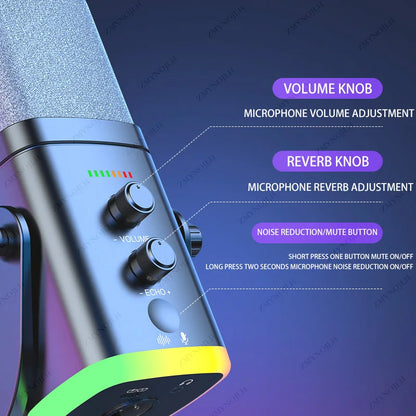USB microphone for PC/Mac gaming, recording, live streaming, and podcasting; PC gaming condenser/coil microphone with phone adap