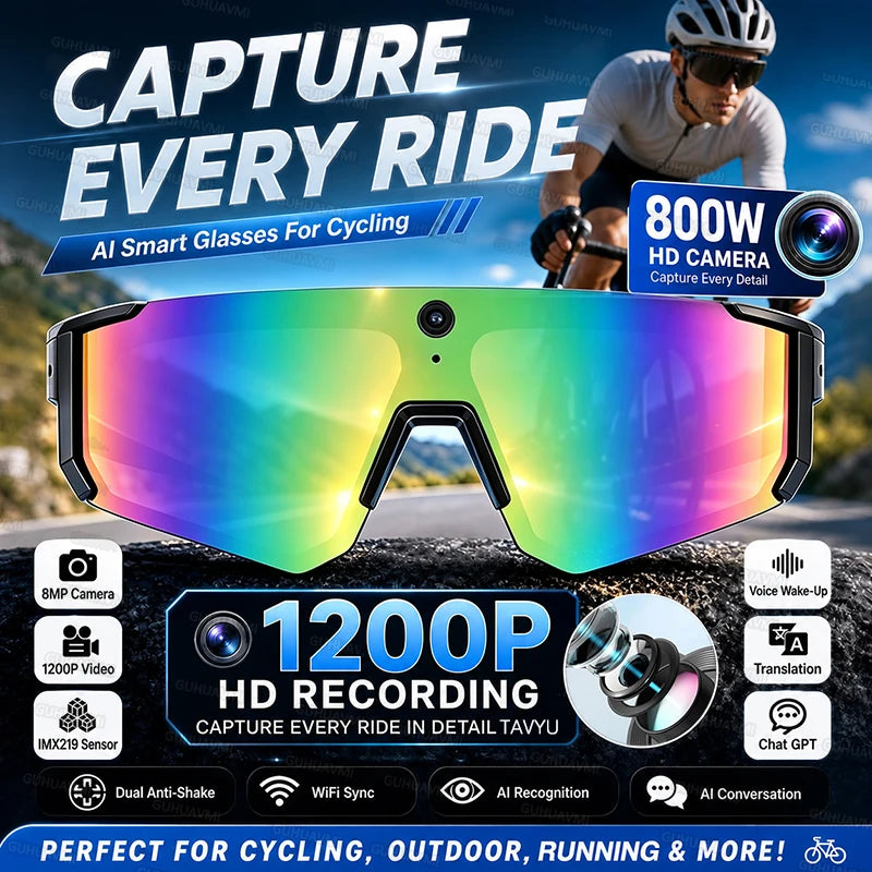Outdoors Cycling AI Smart Glasses with Camera 1200P Video Recording Anti-Shake Shooting AI  Voice Translation Windproof Goggles