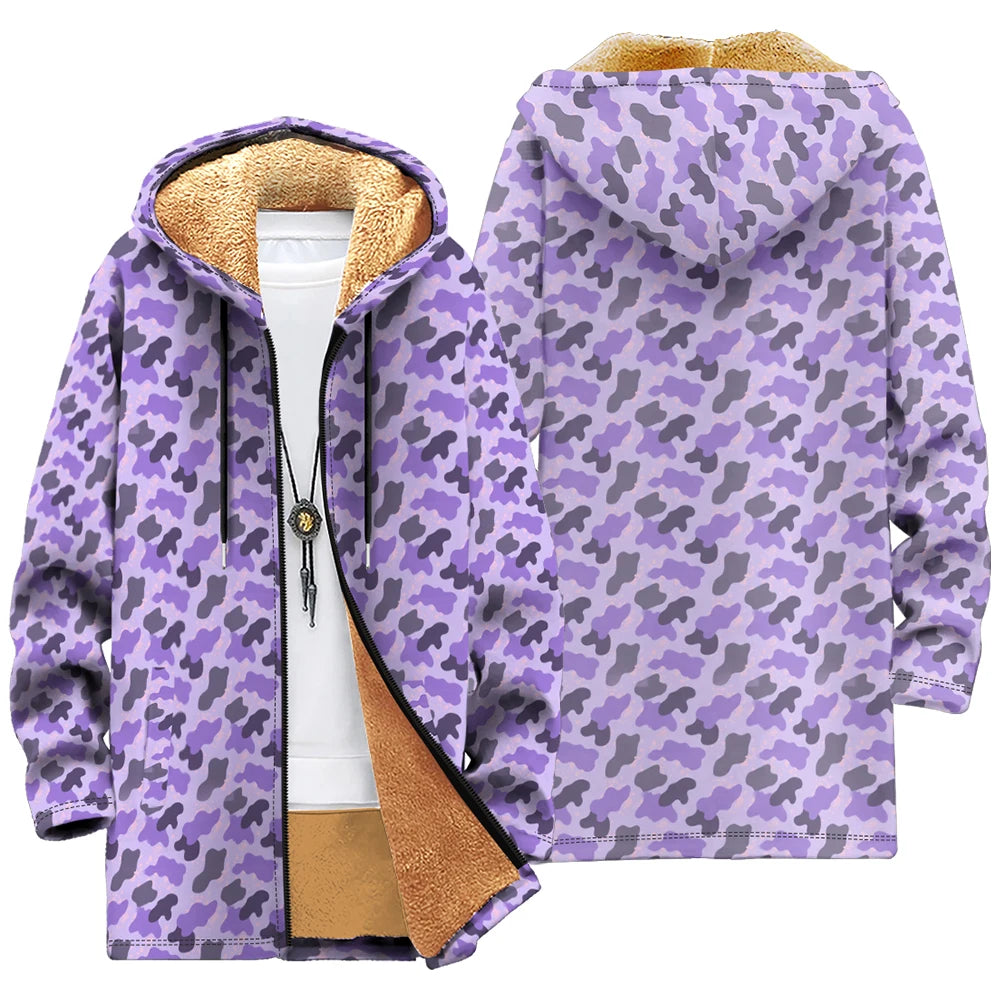 Winter Cozy Camouflage Fleece-Lined Hooded Jackets Warm Tactics Style Coats Faux Fur Outdoor Camping Casual Streetwear Fashion