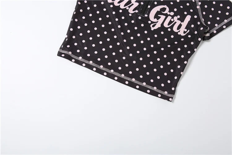 Kliou Polka Dot Print 2 Piece Set Woman Zip Turtleneck Short Sleeve Crop Tops+Skinny Shorts Street Sexy Fashion Style Outfits