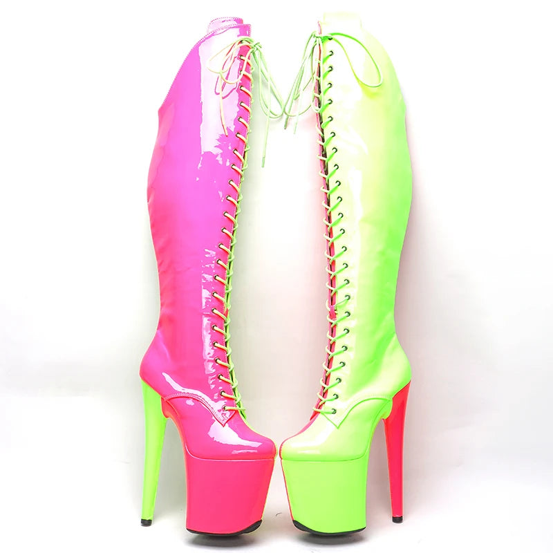 Leecabe 20CM/8inches Two Color Patent Upper Fashion Lady High Heel Platform Pole Dance Boots