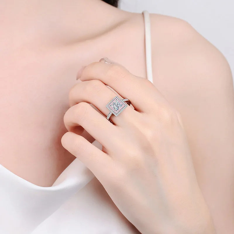 1ct Women's Square Sugar Sweet Moissanite Ring PT950 Platinum High Grade Craft Ideal for Wear And Collection