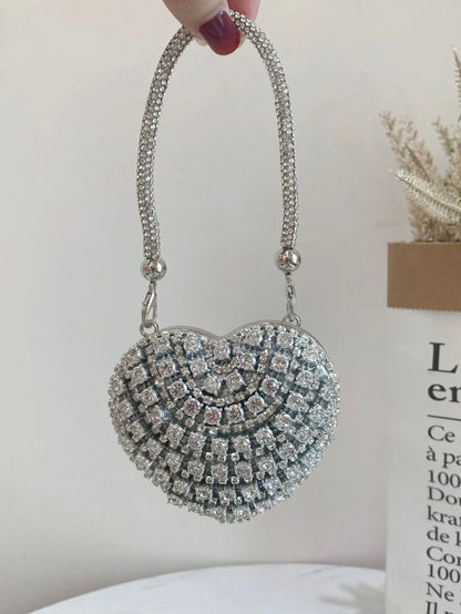 Luxury Small Bling Heart Shape Diamond Evening Clutch Rhinestones Purse Ladies Fashion Bag Designer for Women Chain Shoulder Bag