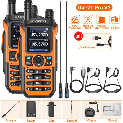2PCS Baofeng UV-21 Pro Walkie Talkie Multi Band Wireless Copy Frequency Long Range 999CH AM High Power UV 5R K6 5RH Ham Radio