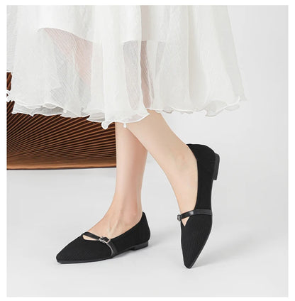 Women's flat shoes with pointed soft knitted sole breathable and comfortable shoes Spring and Autumn 2024 new model