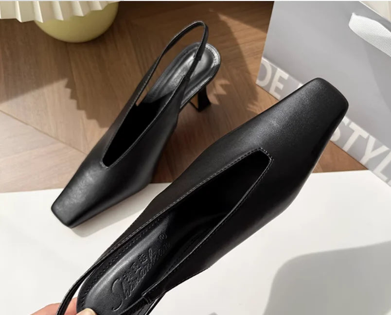 Sandals Luxury Brand Sexy Dress Shoes Elegant Chunky High Heeeled Pumps Sexy Pointed Toe Evening Shoes Women Shoes V Cut Shoes